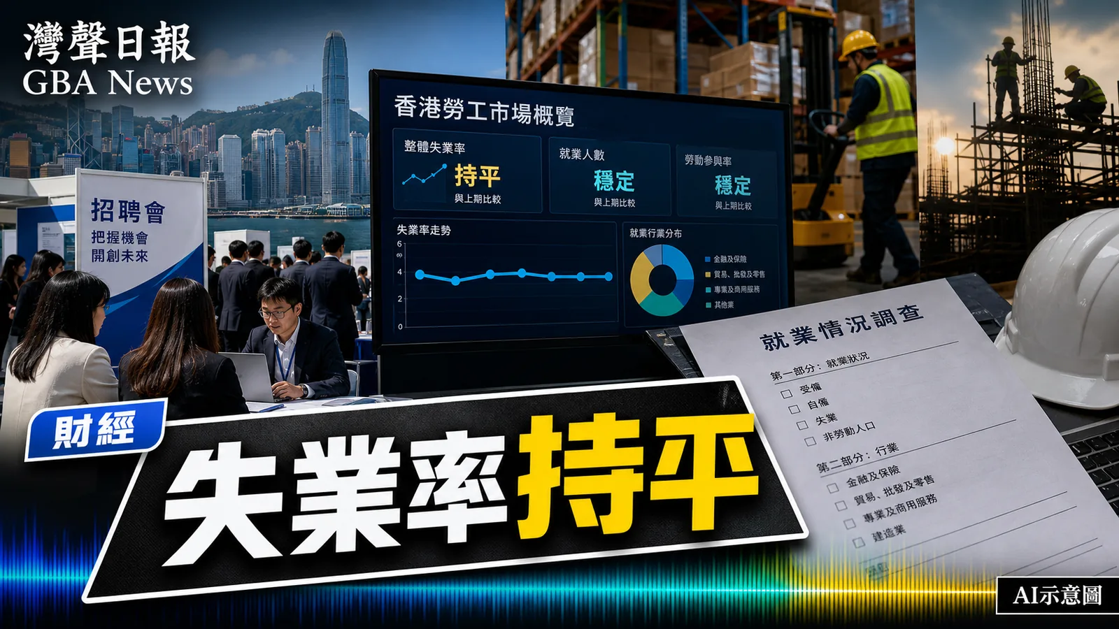 灣聲日報 GBA News｜香港失業率維持3.7% 倉儲運輸與建造業就業壓力仍要留意｜財經新聞封面