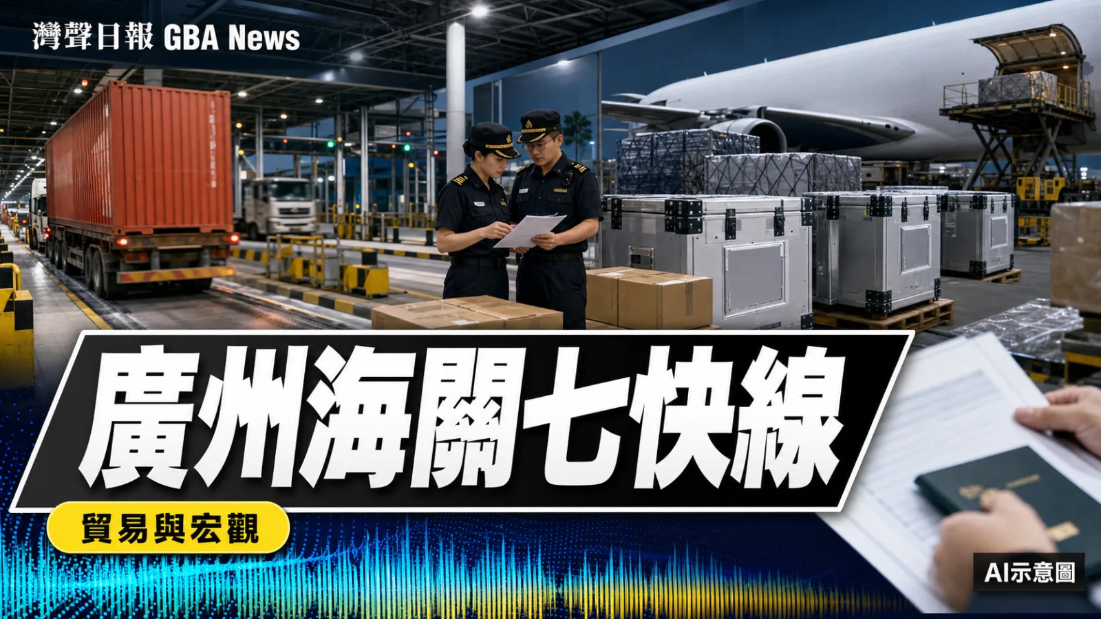 灣聲日報 GBA News｜廣州海關推7條通關快線 支援研發用品高新貨物與汽車出口｜貿易與宏觀新聞封面