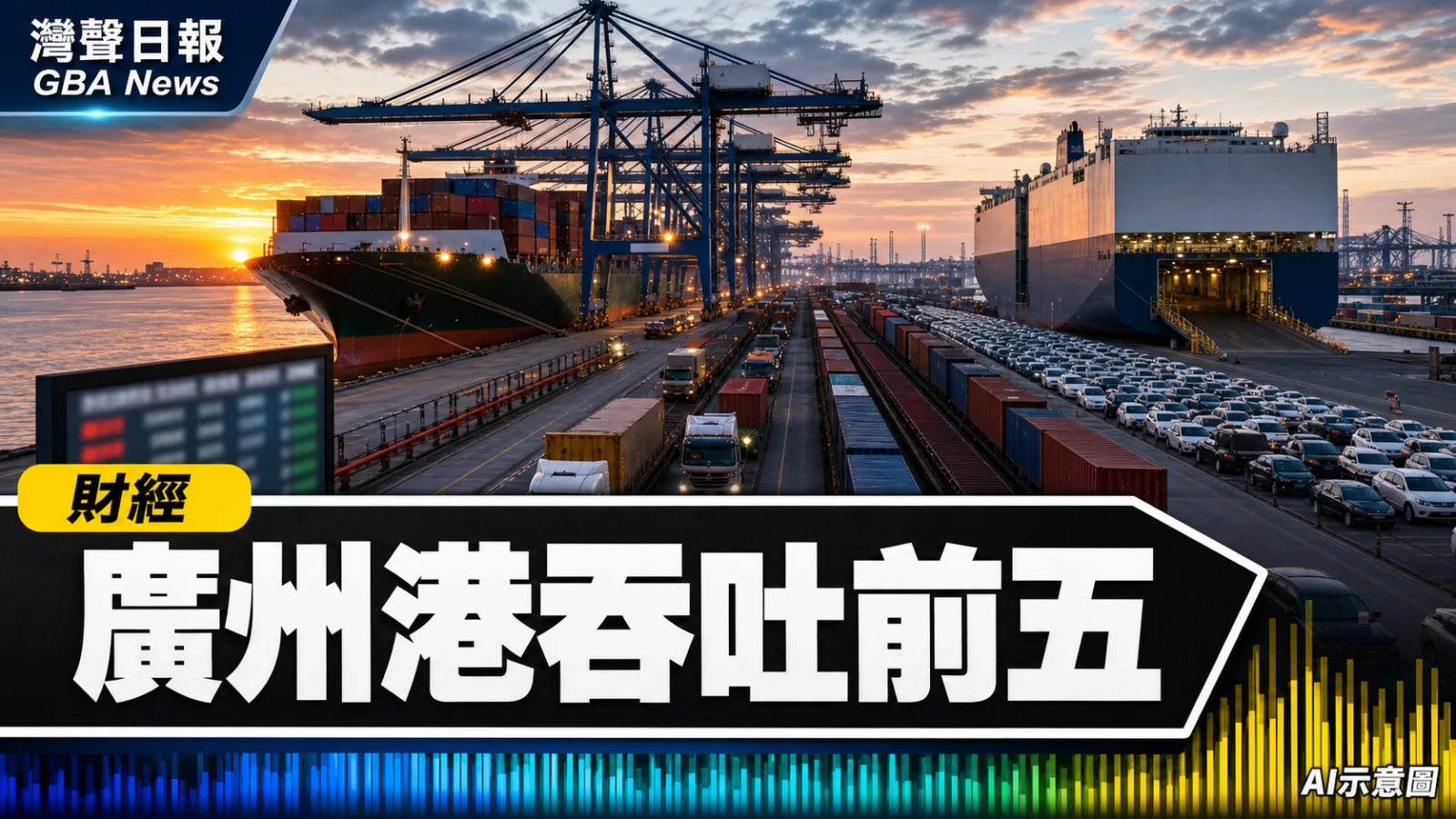 灣聲日報 GBA News｜廣州港上半年貨物吞吐量全球前五 南沙汽車出口與灣區一港通提速｜財經新聞封面
