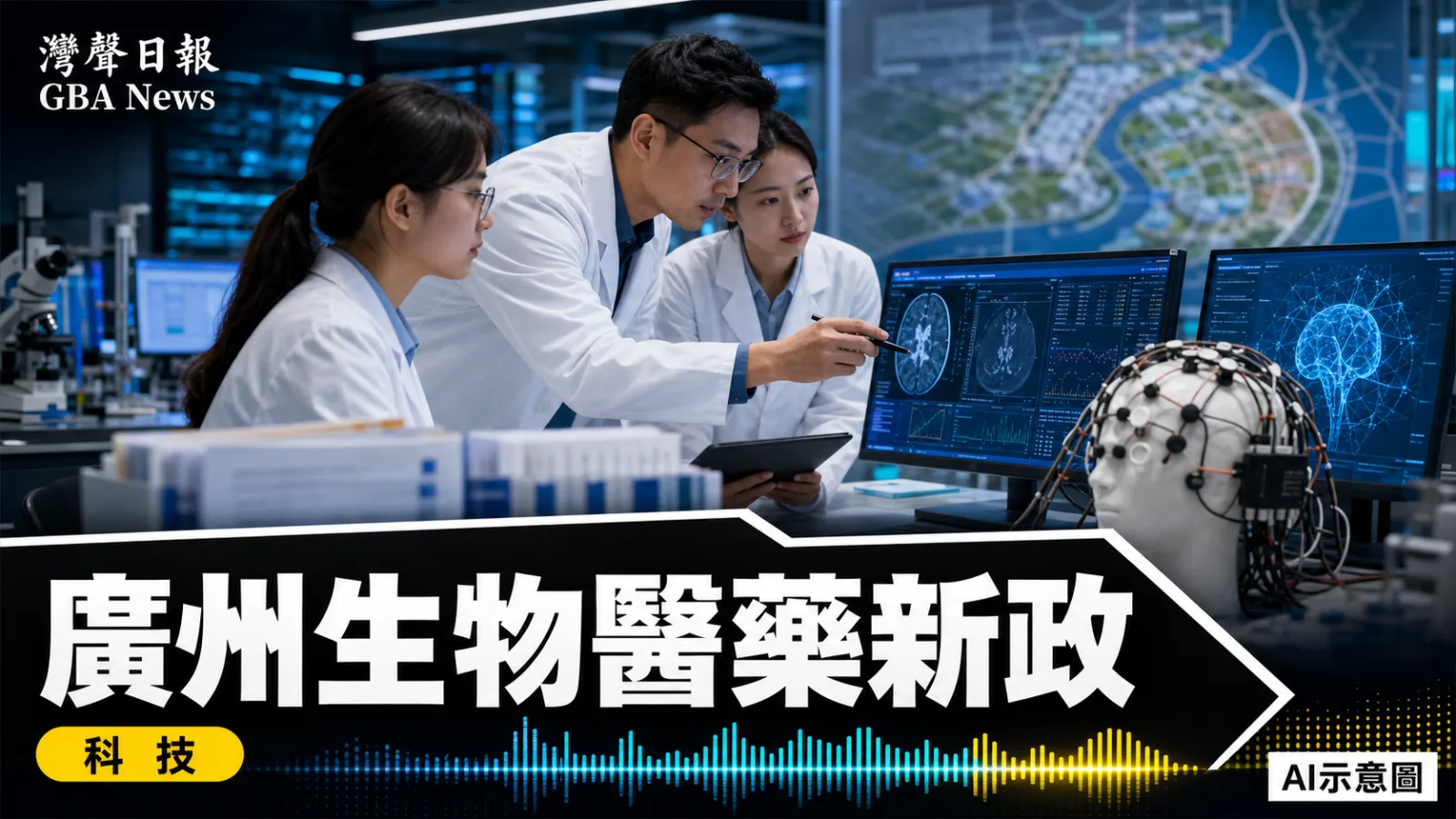 灣聲日報 GBA News｜廣州生物醫藥新政提AI臨床試驗 六大賽道包括腦機接口｜科技新聞封面
