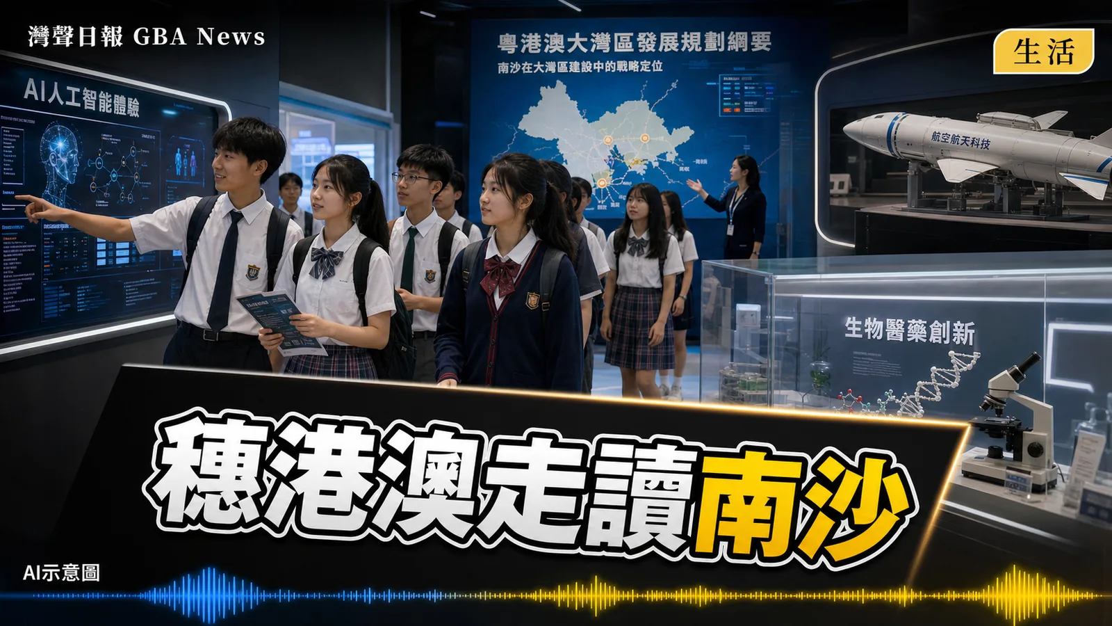 灣聲日報 GBA News｜穗港澳青少年走讀南沙 五條路線聚焦AI空天海洋生物醫藥｜生活・文化新聞封面
