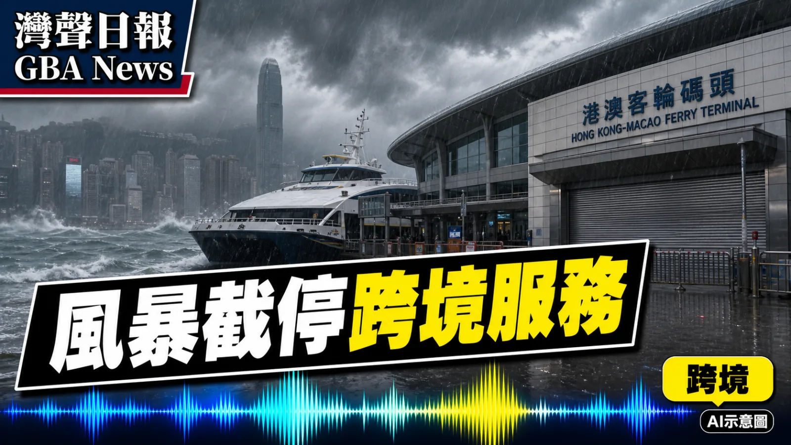 灣聲日報 GBA News｜颱風紅霞襲港澳 九號風球下跨境碼頭及公共服務暫停｜跨境新聞封面