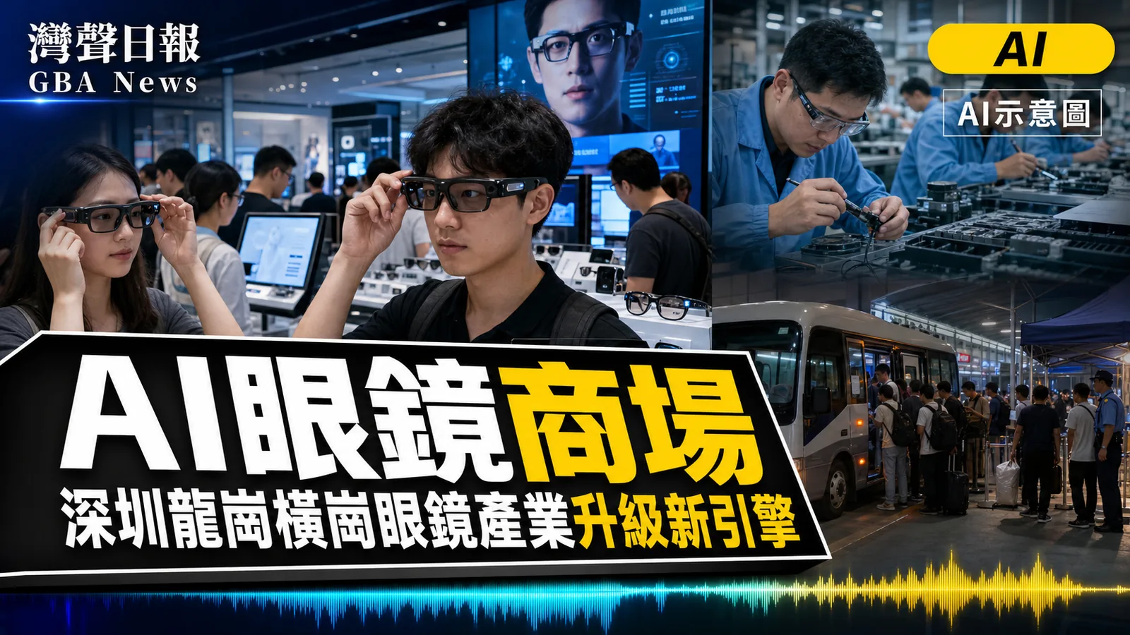 灣聲日報 GBA News｜深圳龍崗開出全國首個AI眼鏡商場 橫崗供應鏈升級體驗零售｜AI新聞封面