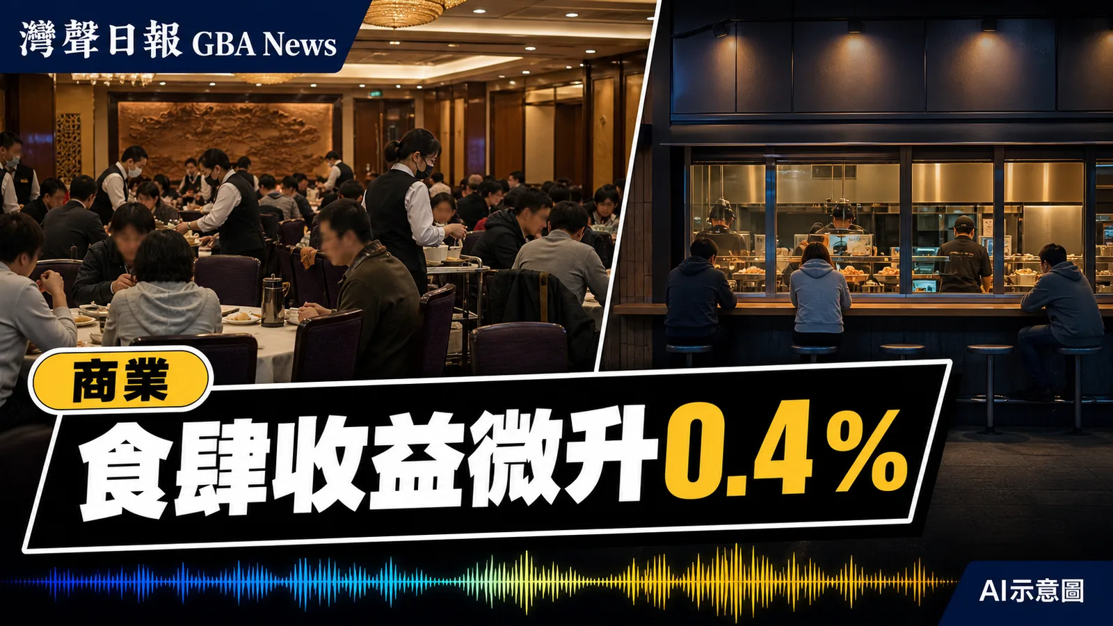 灣聲日報 GBA News｜香港次季食肆收益272億元微升0.4%　快餐及酒吧錄跌幅｜商業新聞封面