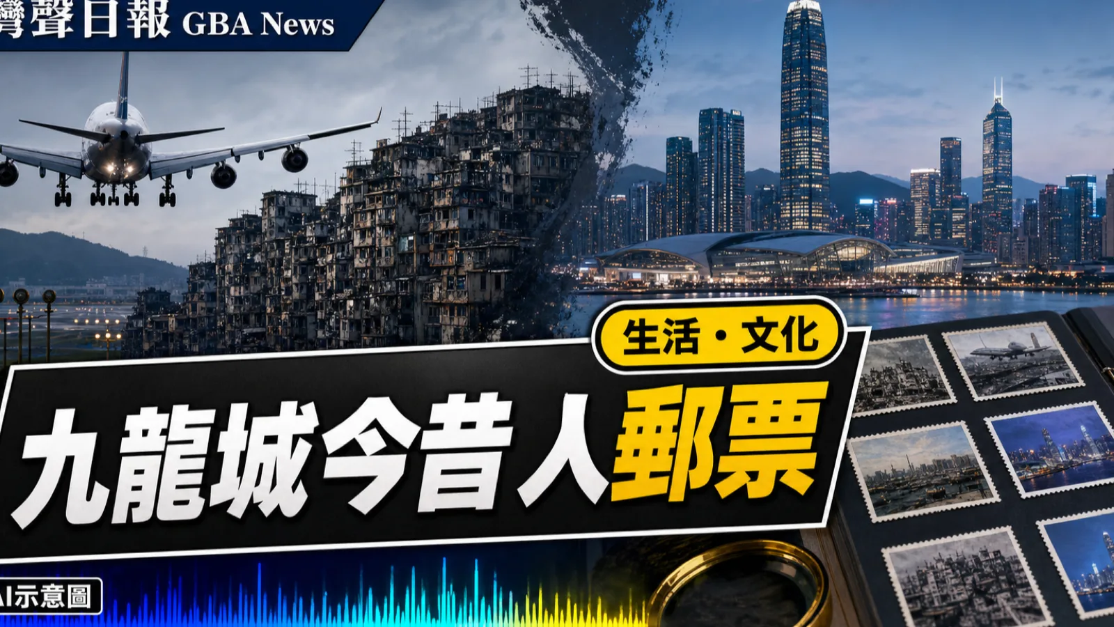 灣聲日報 GBA News｜九龍城今昔化成四枚郵票　啟德機場與寨城歷史再現｜生活・文化新聞封面