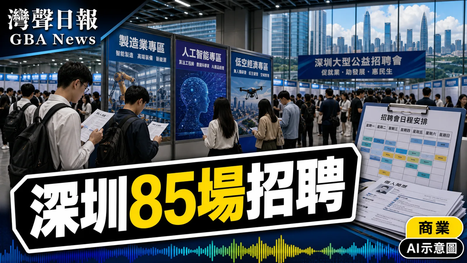 灣聲日報 GBA News｜深圳8月辦85場公益招聘　智能製造人工智能低空經濟同場搶才｜商業新聞封面