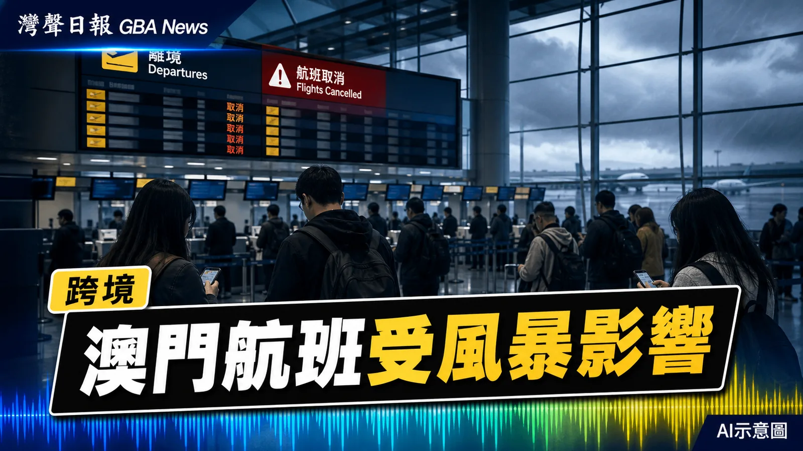 灣聲日報 GBA News｜澳門航班受風暴影響　民航局籲出發前查航空公司｜跨境新聞封面