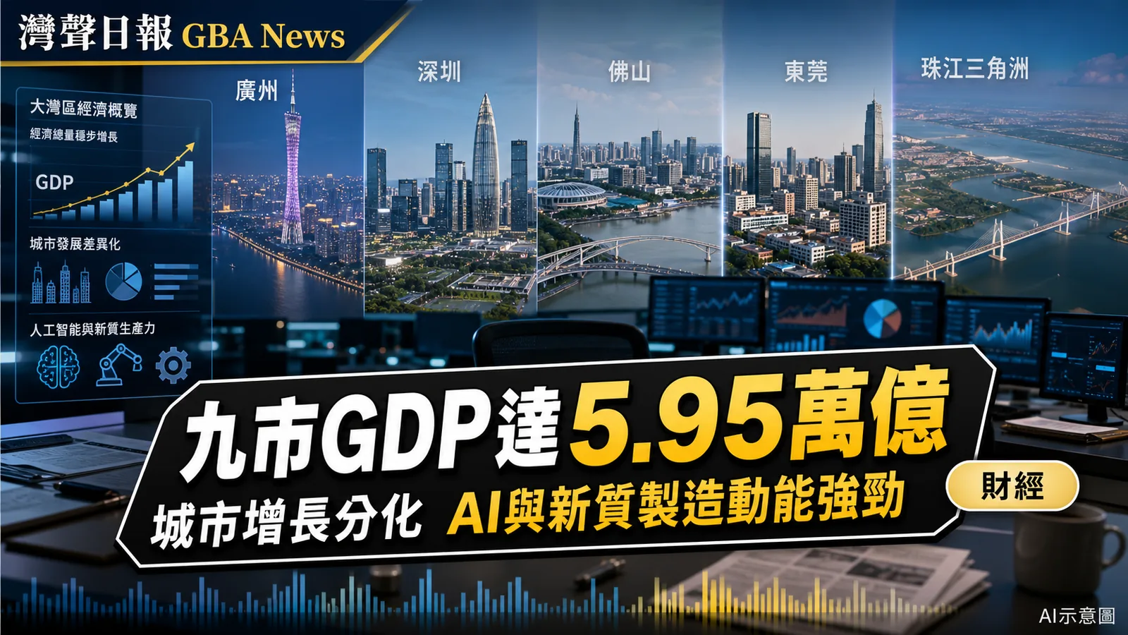 灣聲日報 GBA News｜大灣區內地九市上半年GDP達5.95萬億　廣深同增5.8%｜財經新聞封面