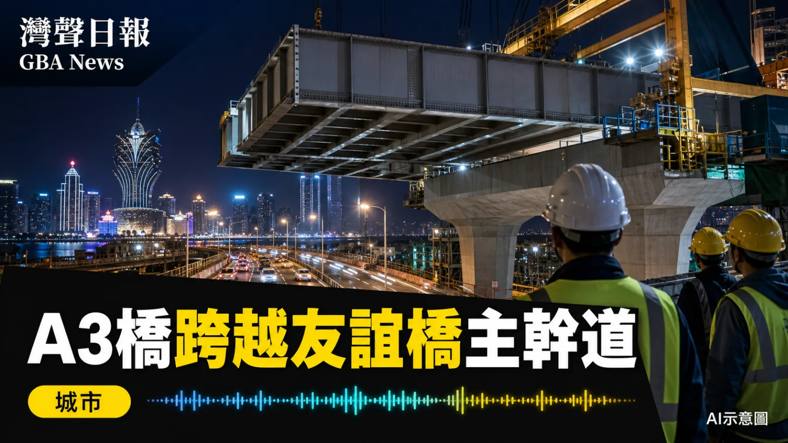 灣聲日報 GBA News｜澳門A3橋完成跨越友誼大橋關鍵工序　料2027年上半年完工｜城市新聞封面