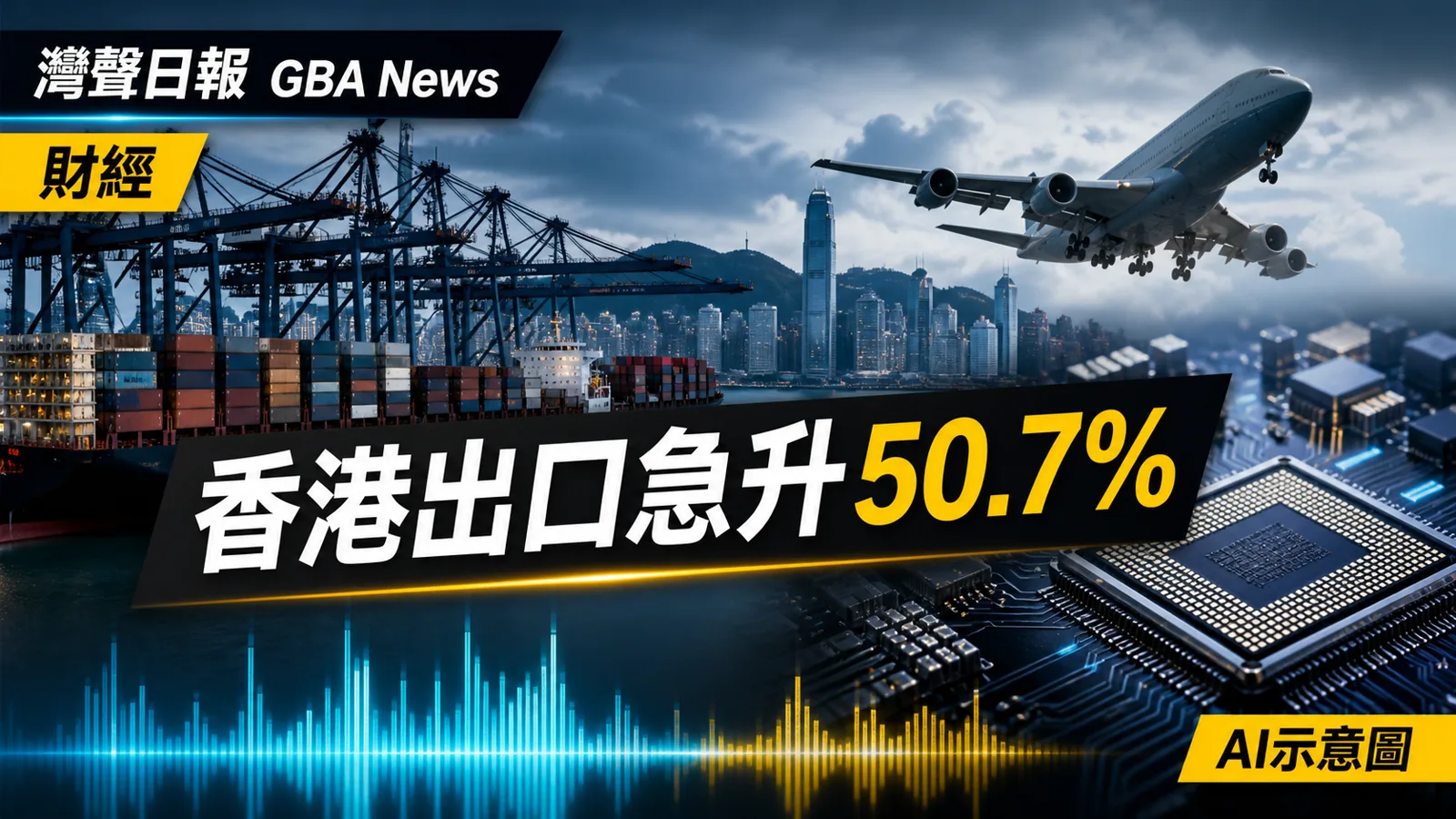 灣聲日報 GBA News|香港7月出口貨值升50.7% AI電子產品帶動貿易|財經新聞封面