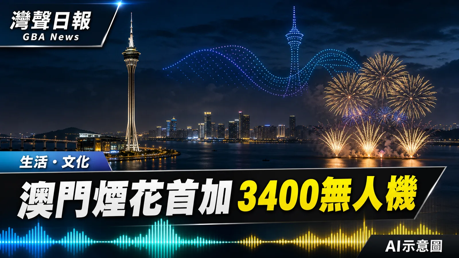 灣聲日報 GBA News｜澳門國際煙花賽9月12日開幕　首加入逾3400架無人機表演｜生活・文化新聞封面