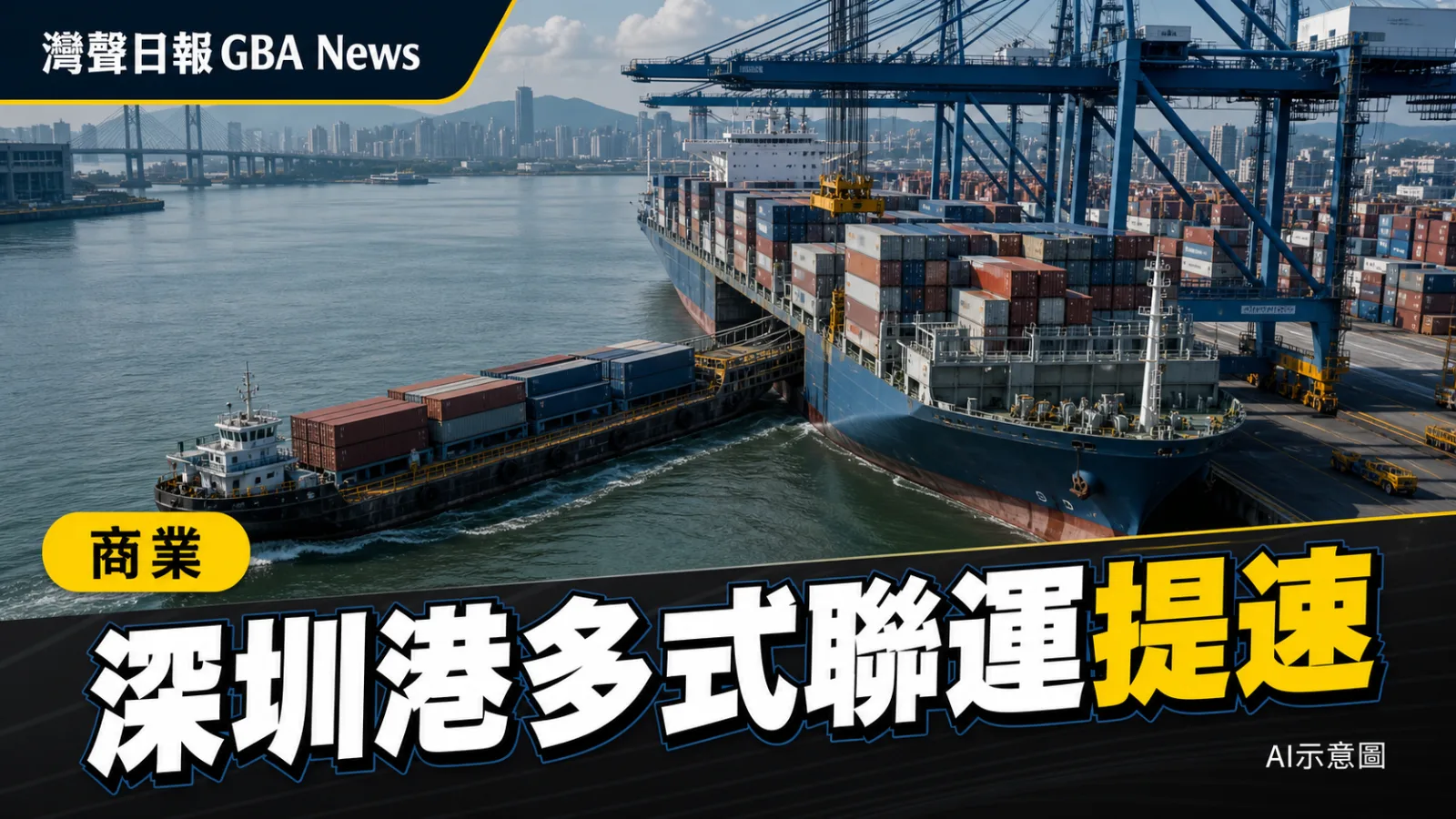 灣聲日報 GBA News｜深圳港水水聯運模式落地大鏟灣　貨物一次申報直駁遠洋｜商業新聞封面