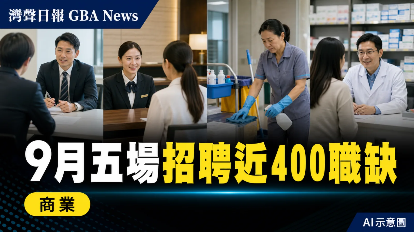 灣聲日報 GBA News｜澳門9月五場配對會近400職缺　保潔業佔299個｜商業新聞封面