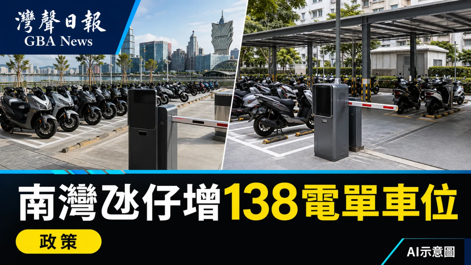 灣聲日報 GBA News｜澳門南灣氹仔增138個電單車位　9月中下旬啟用｜政策新聞封面