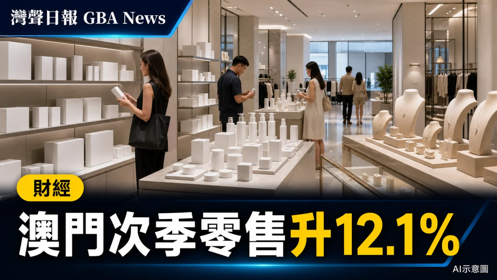 灣聲日報 GBA News｜澳門次季零售額升12.1%　通訊設備增84.1%百貨跌18.6%｜財經新聞封面