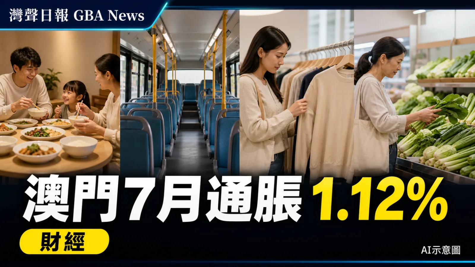 灣聲日報 GBA News｜澳門7月通脹1.12%　機票汽油推運輸價格升2.29%｜財經新聞封面