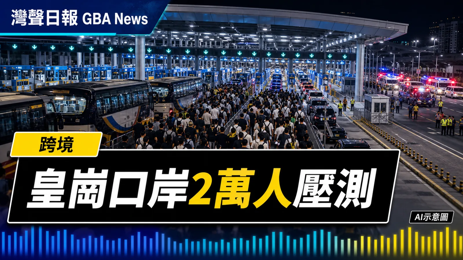灣聲日報 GBA News｜皇崗口岸第二次壓測動員逾2萬人　首次測試一站式車道｜跨境新聞封面