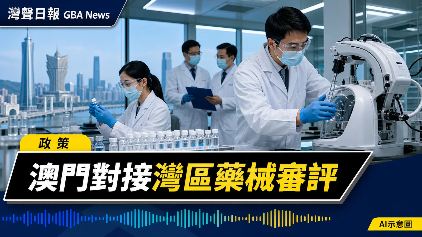 灣聲日報 GBA News｜澳門藥監局對接大灣區兩分中心　研港澳藥械通真實世界數據｜政策新聞封面