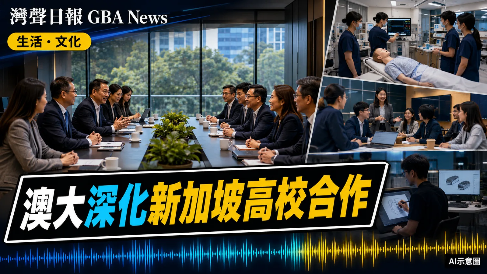 灣聲日報 GBA News｜澳大與新加坡國立大學簽教育備忘　拓醫學、商科及設計科技合作｜生活・文化新聞封面