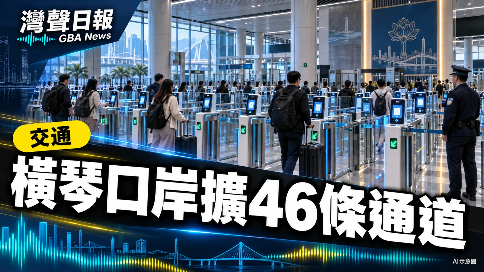 灣聲日報 GBA News｜橫琴口岸擴建增46條自助通道　年內試行人臉虹膜車道｜交通新聞封面