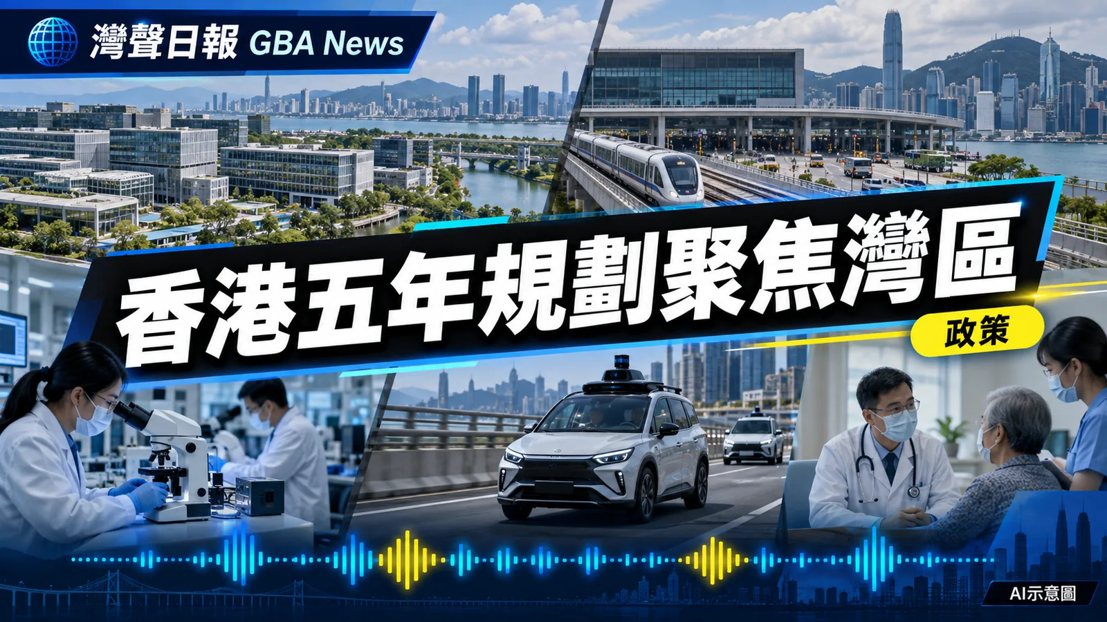 灣聲日報 GBA News｜香港首個五年規劃大灣區篇　河套科研、數據跨境與自駕示範並進｜政策新聞封面