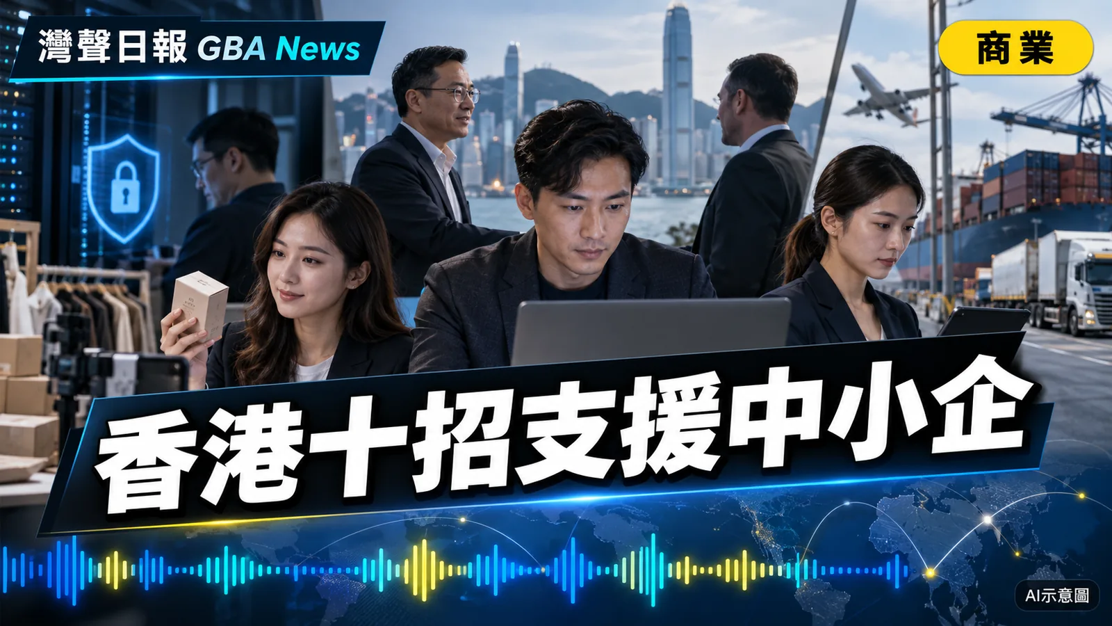 灣聲日報 GBA News｜香港推十項中小企支援　BUD拓兩市場兼加碼AI、網安與智慧物流｜商業新聞封面