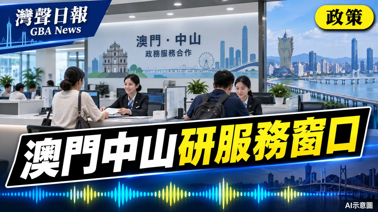 灣聲日報 GBA News｜澳門中山研跨境公共服務窗口　逾3萬澳門居民在中山生活｜政策新聞封面