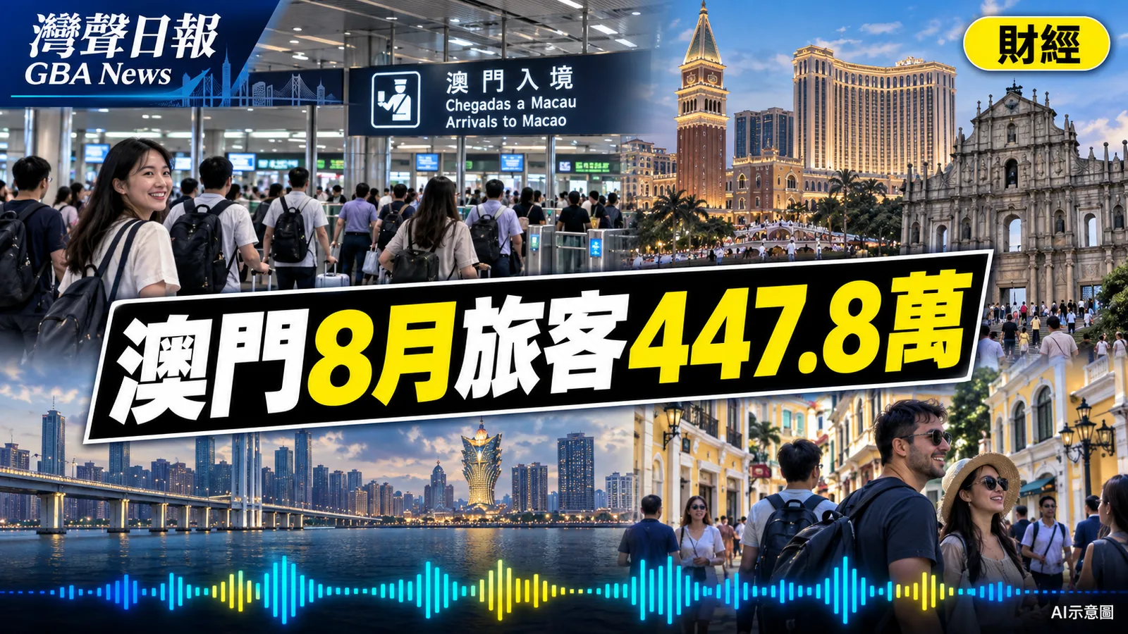 灣聲日報 GBA News｜澳門8月旅客447.8萬人次　即日客升11.7%住宿客微跌｜財經新聞封面