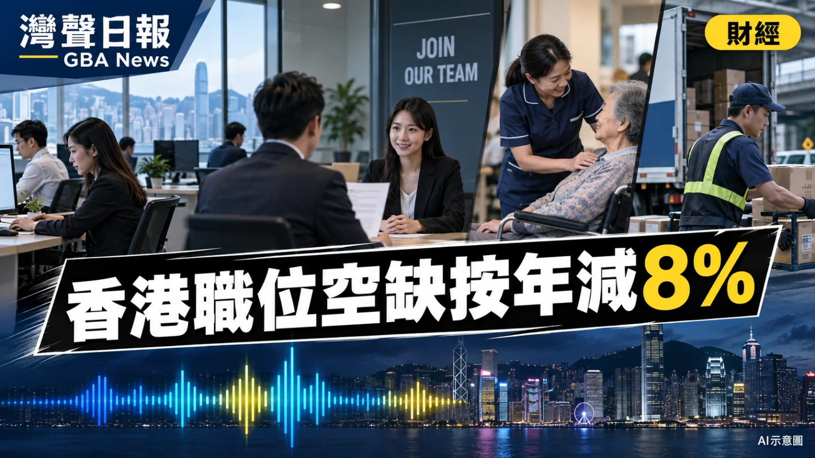 灣聲日報 GBA News｜香港私人市場職位空缺減8%　安老社福與運輸職缺逆市增加｜財經新聞封面