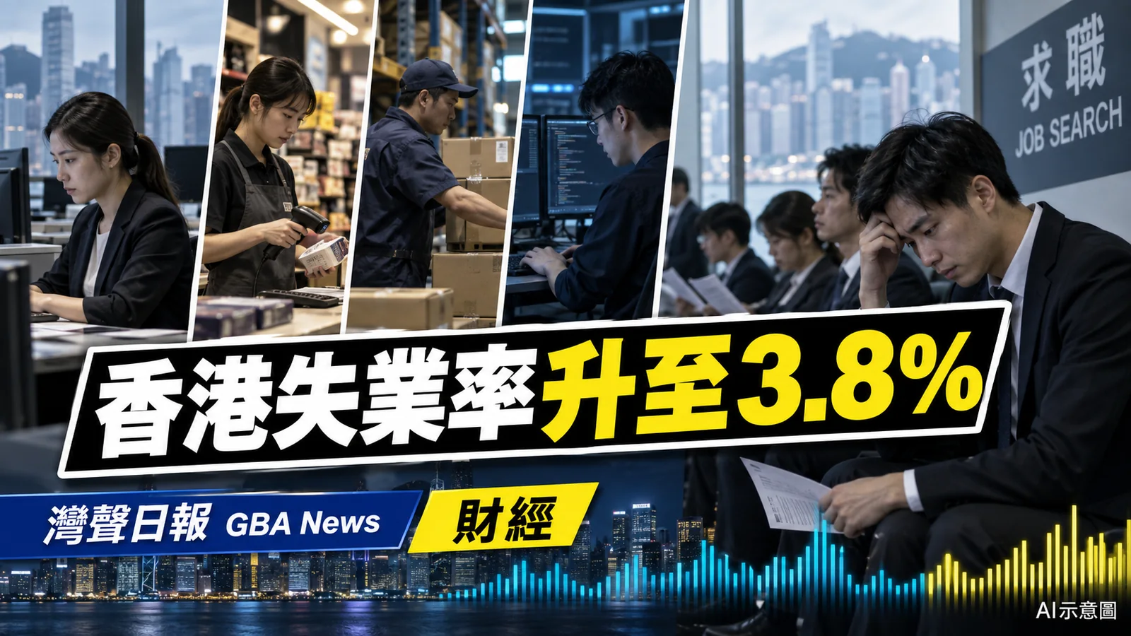 灣聲日報 GBA News｜香港失業率升至3.8%　就業人數365.2萬人須看行業分化｜財經新聞封面