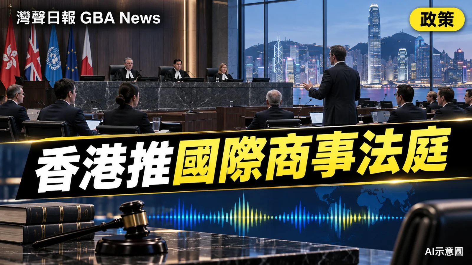 灣聲日報 GBA News|香港研設國際商事法庭 仲裁改革、調解立法與法律樞紐同步推進|政策新聞封面