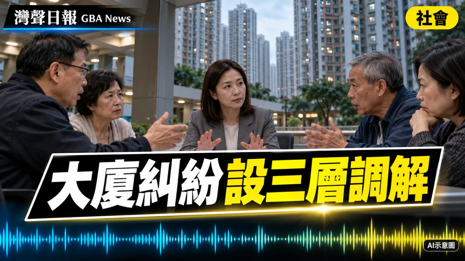 灣聲日報 GBA News｜香港明年推大廈管理三層調解　區議員先協調再轉專業服務｜社會新聞封面