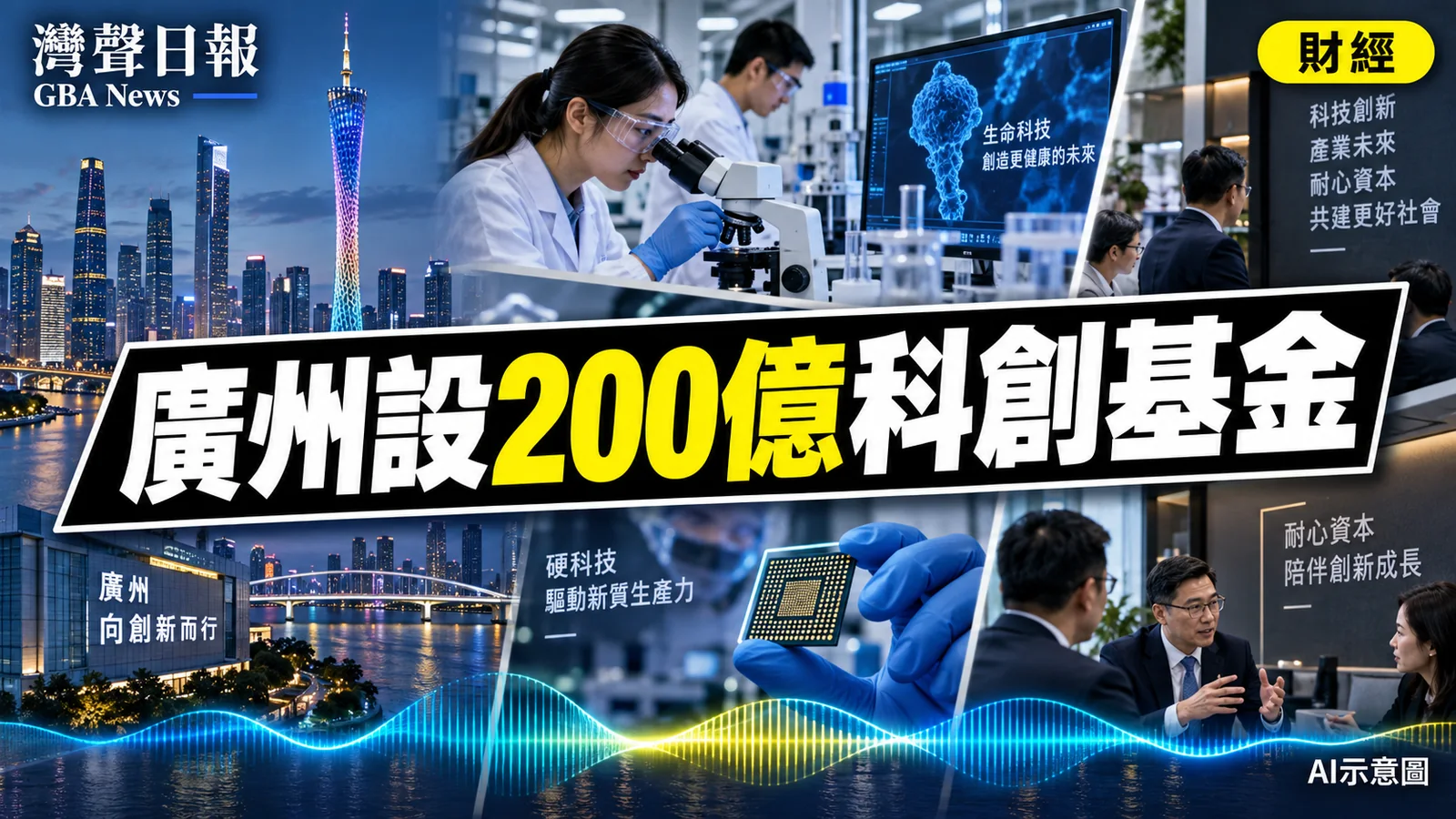 灣聲日報 GBA News|廣州設200億元科技創新母基金 投早投小兼顧長期硬科技|財經新聞封面