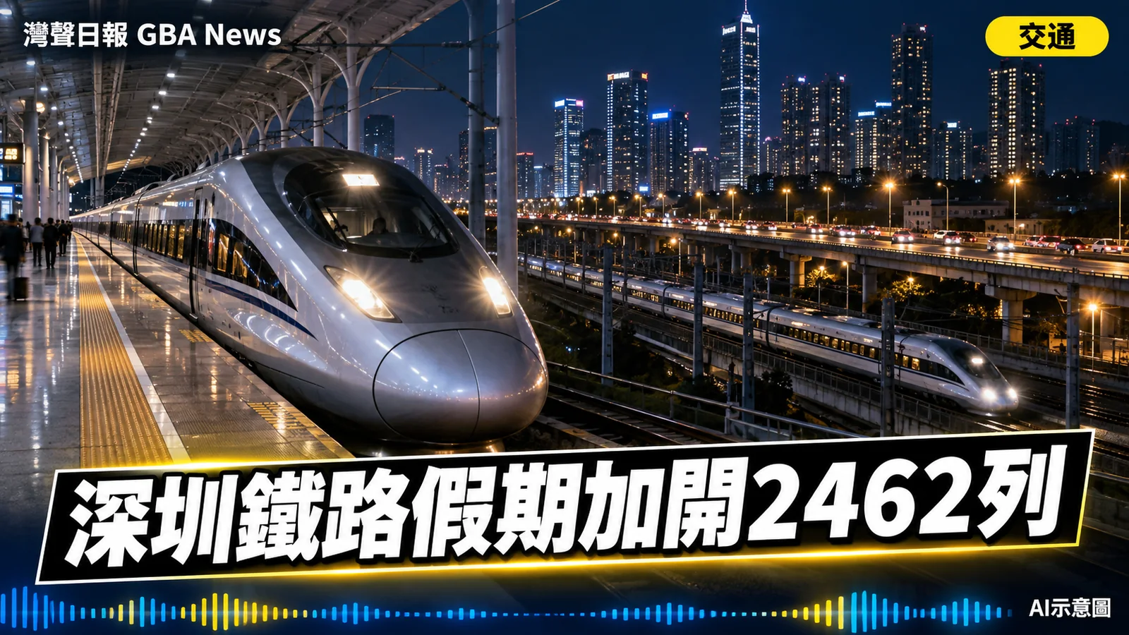 灣聲日報 GBA News｜深圳鐵路雙節加開2462列　深圳北夜間動車覆蓋香港廣州｜交通新聞封面
