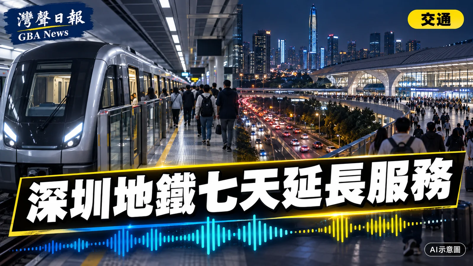 灣聲日報 GBA News｜深圳地鐵七日延長服務　返程高峰深圳北末班車至凌晨2時15分｜交通新聞封面