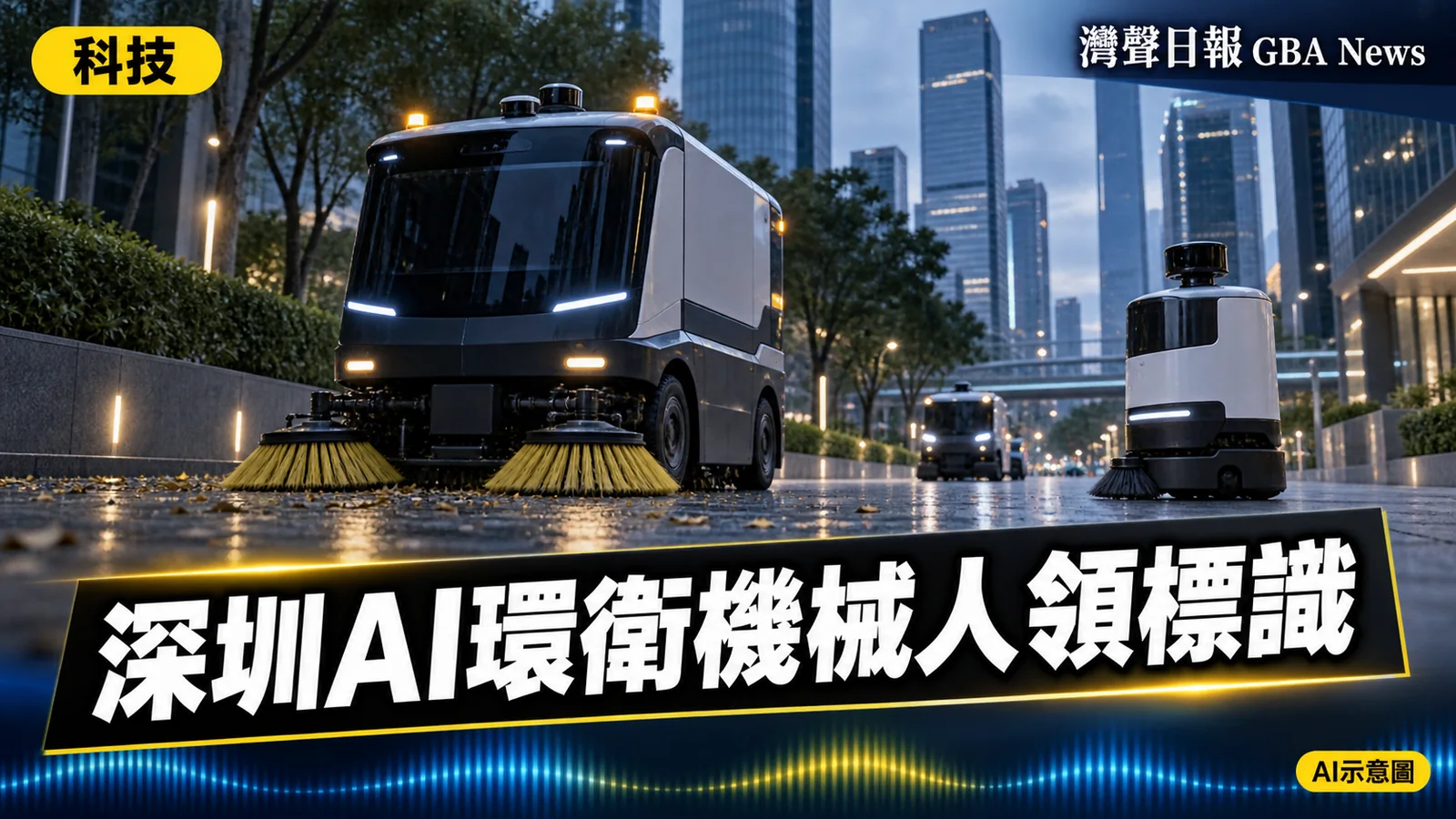 灣聲日報 GBA News｜深圳首批AI環衛機械人領統一標識　建立全周期數碼身份｜科技新聞封面