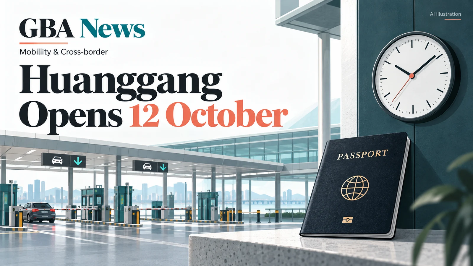 AI-generated editorial illustration for New Huanggang Port to open on 12 October: what cross-border travellers should check