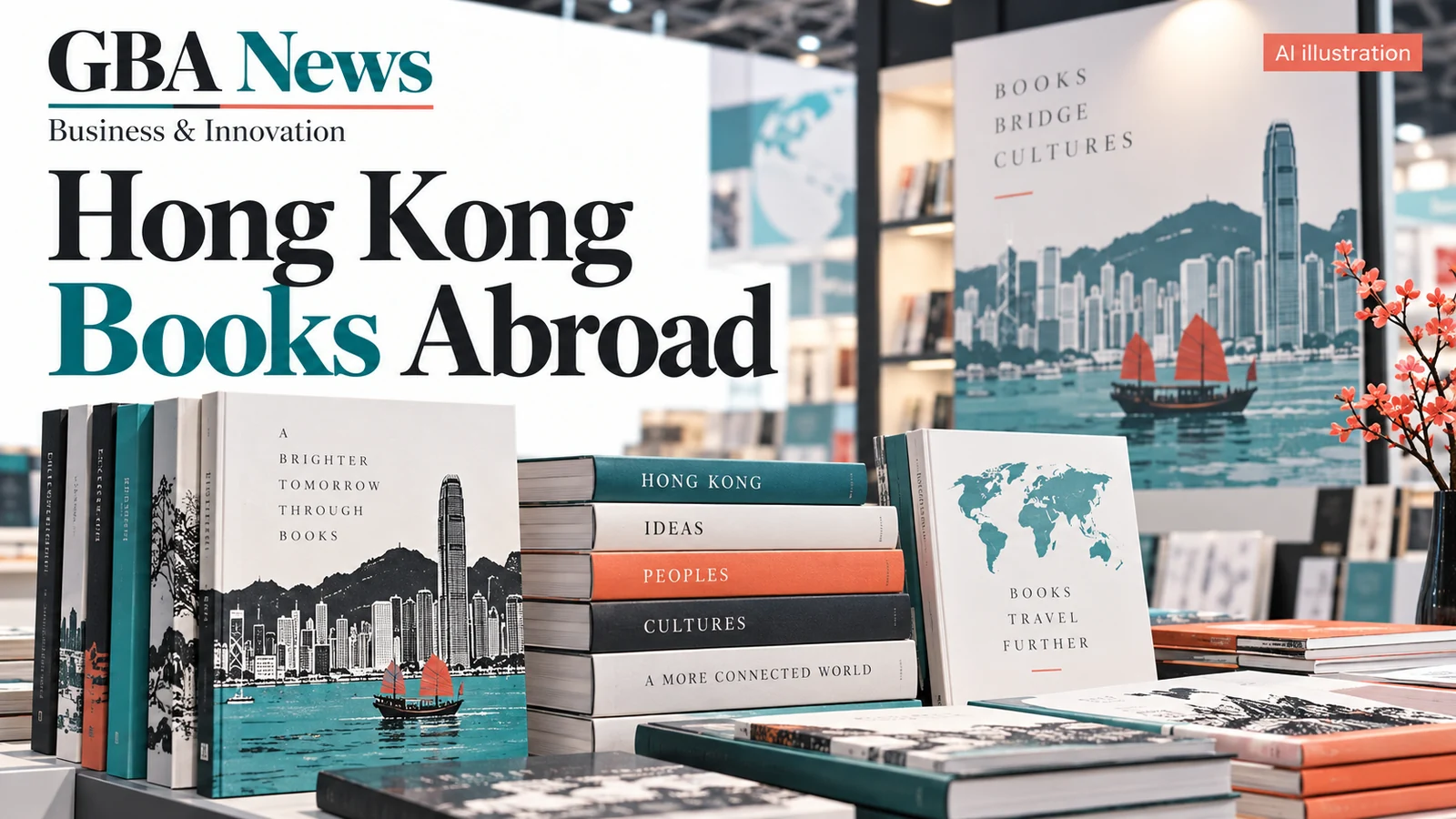AI-generated editorial illustration for Hong Kong publishers bring books and printing expertise to Frankfurt