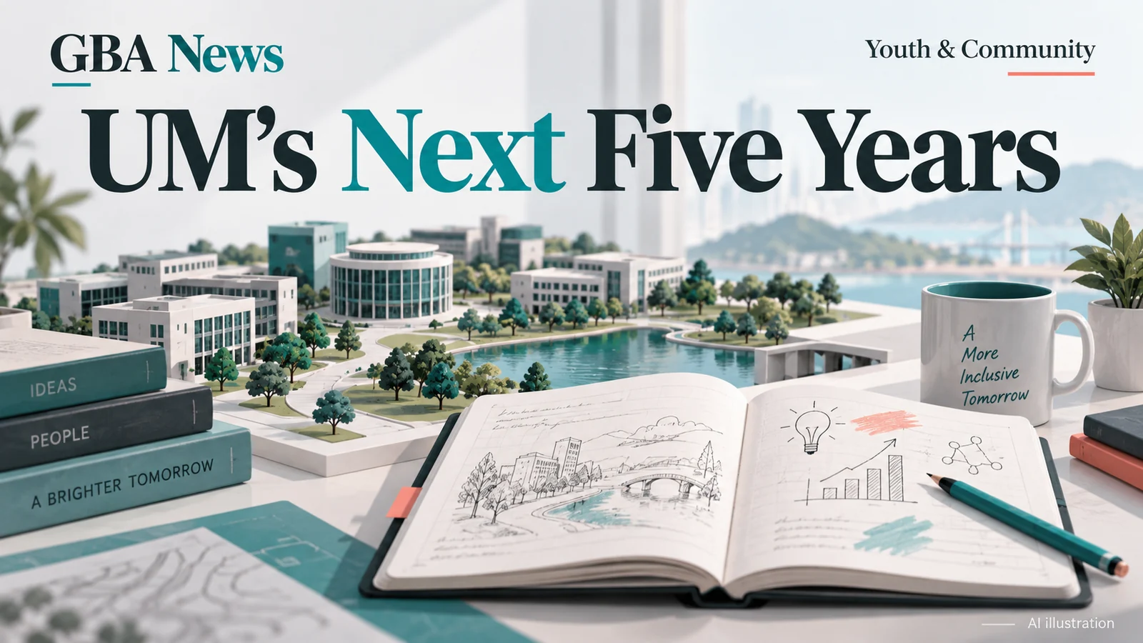 AI-generated editorial illustration for University of Macau sets out five-year plan and Hengqin campus timeline