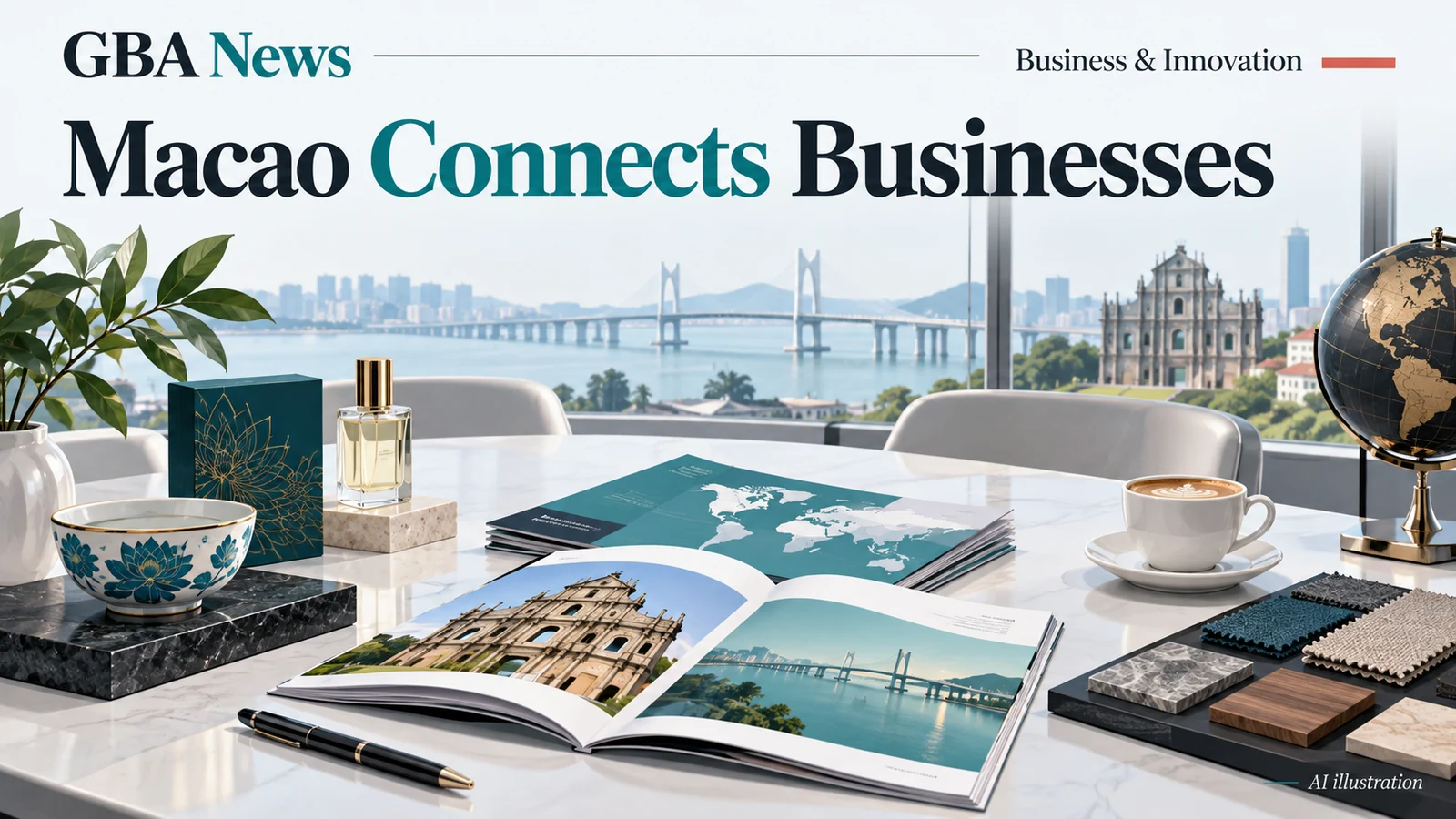 AI-generated editorial illustration for Macao plans ten business-matching sessions for October trade exhibitions